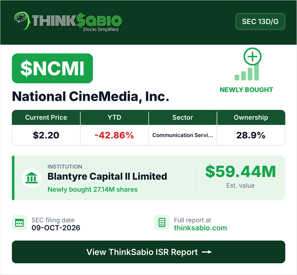 $NCMI SEC 13D/G filing card